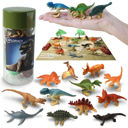EXPLORACY 12 Mini Dinosaur Toys for Kids - Realistic T-Rex & Dino Figurines Playset for Toddlers Collectible Bath Animal Toys Sensory Bin Party Favors