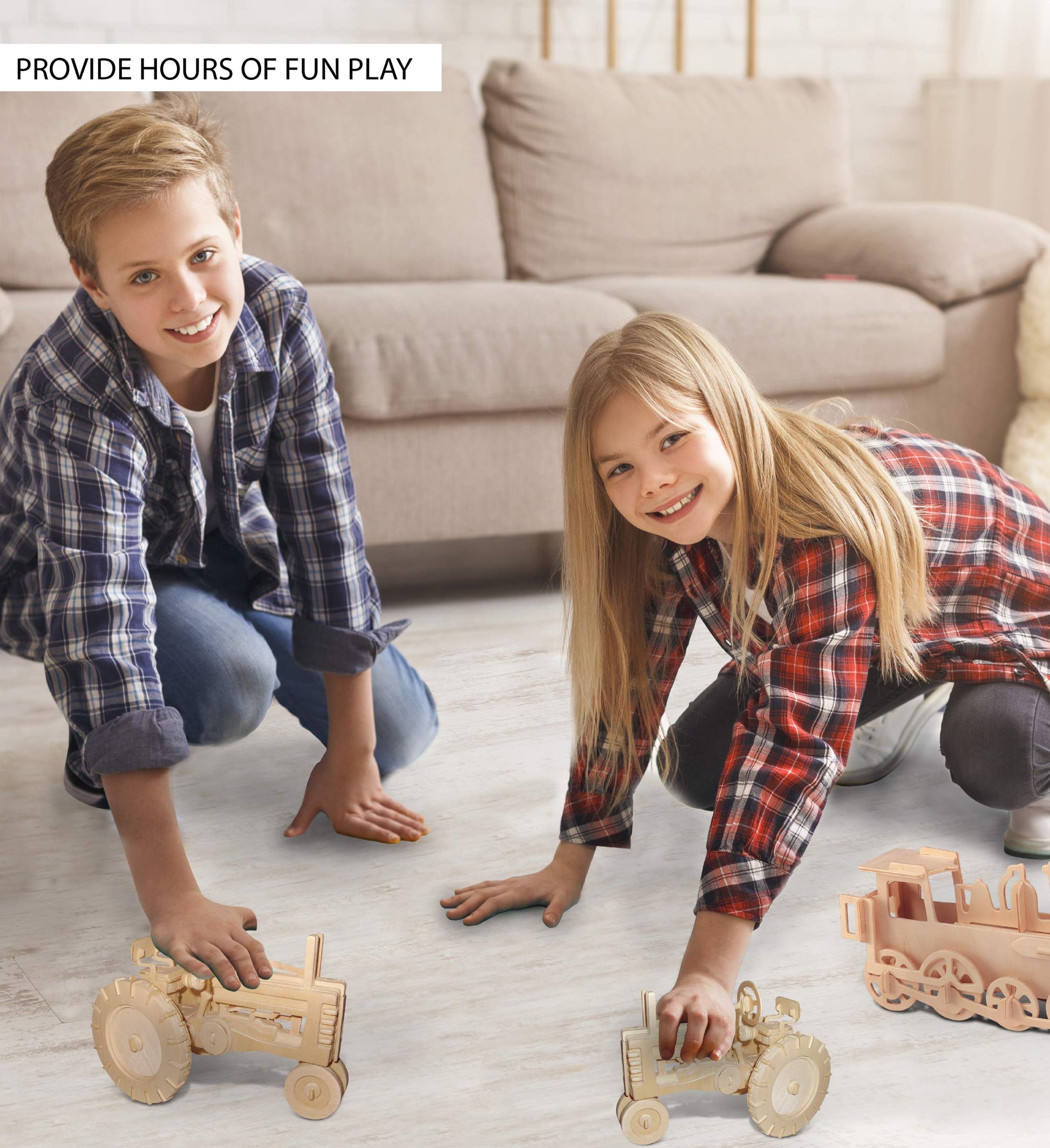 Puzzled 3D Puzzle Farm Tractor Set Wood Craft Construction Model Kit, Fun & Educational DIY Wooden Toy Assemble Model Unfinished Crafting Hobby Puzzle