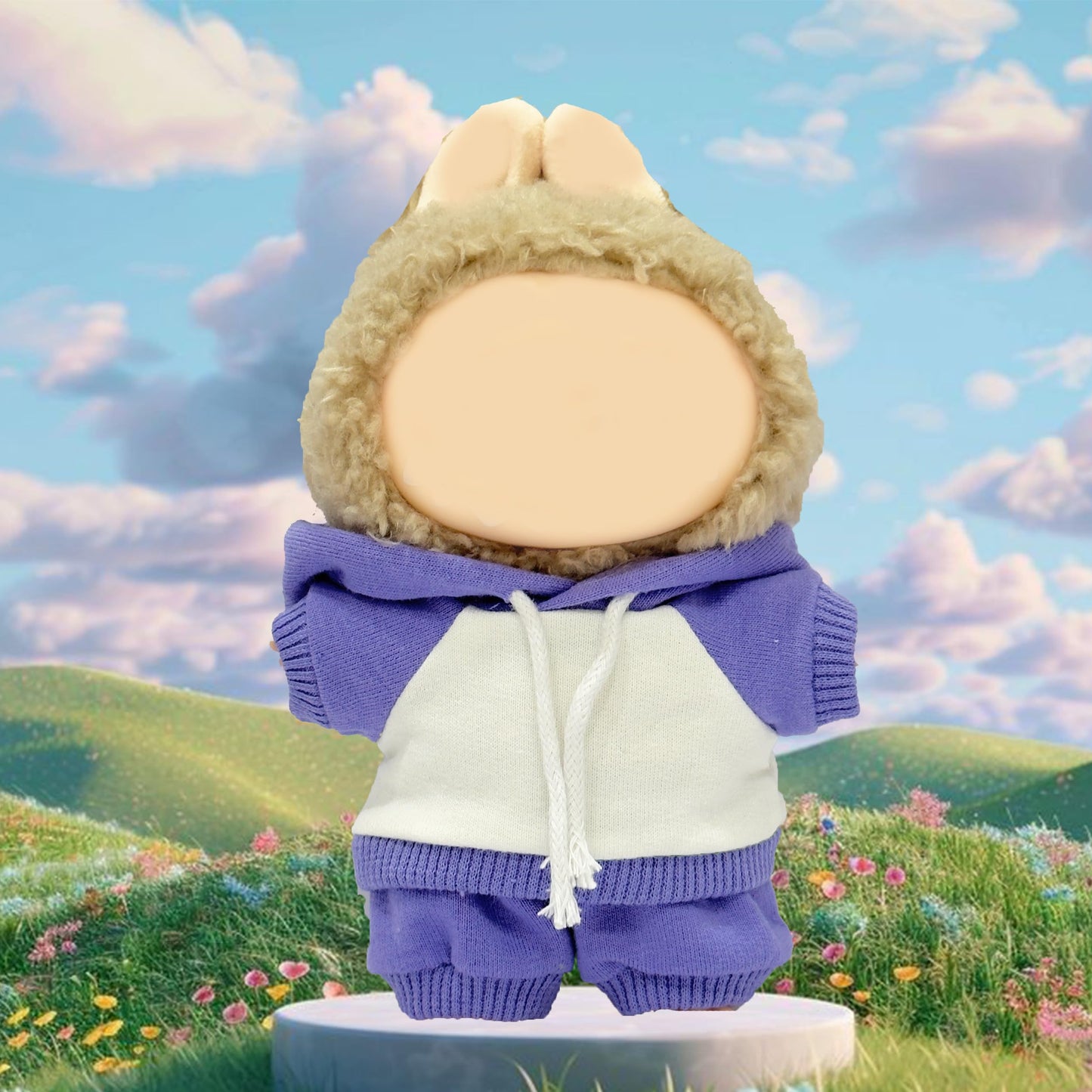Doll Clothes for LABUBU(No Doll), Casual Stylish Hoodies & Pants Doll Outfit Set Decor Accessories for 17cm/15cm Dolls - Purple
