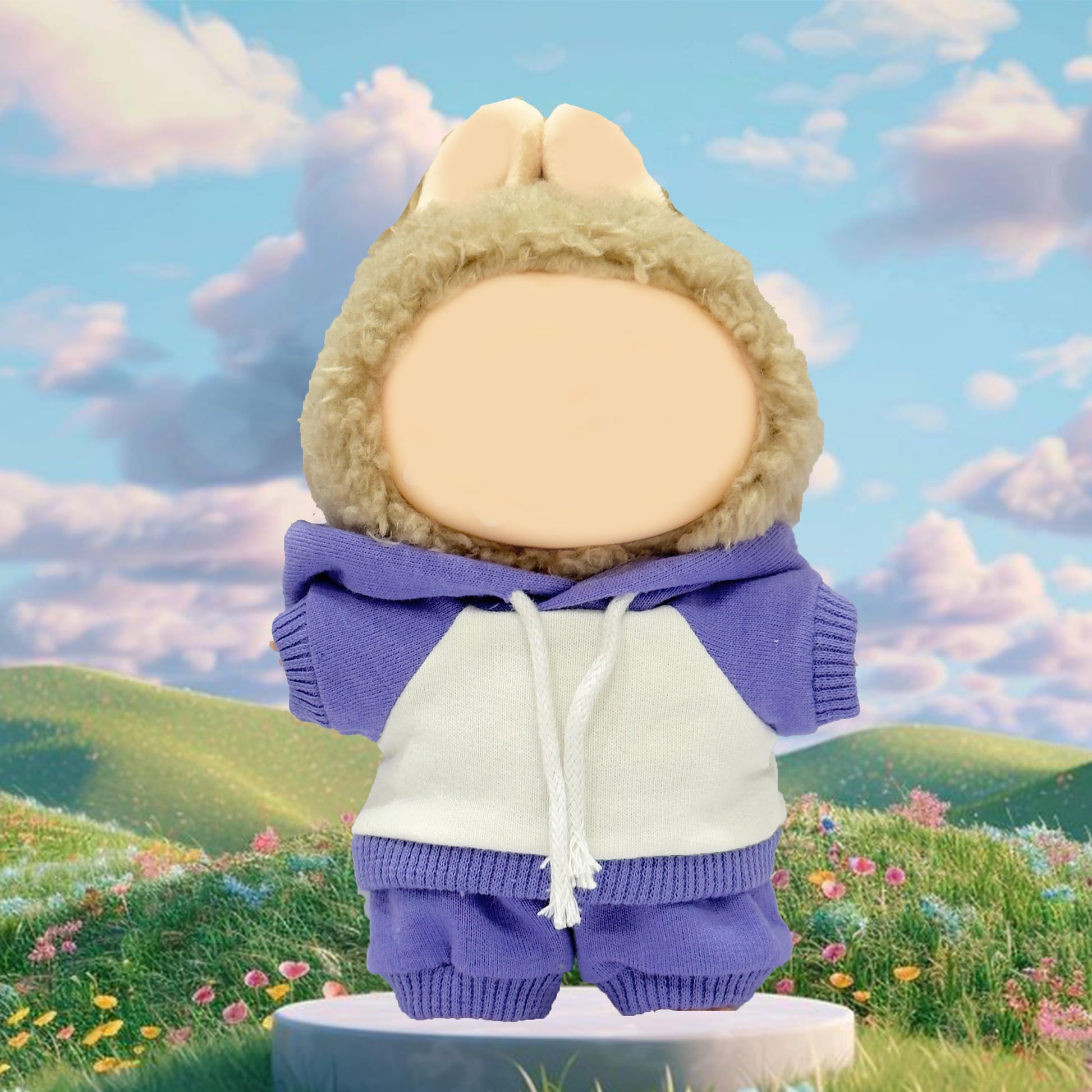 Doll Clothes for LABUBU(No Doll), Casual Stylish Hoodies & Pants Doll Outfit Set Decor Accessories for 17cm/15cm Dolls - Purple