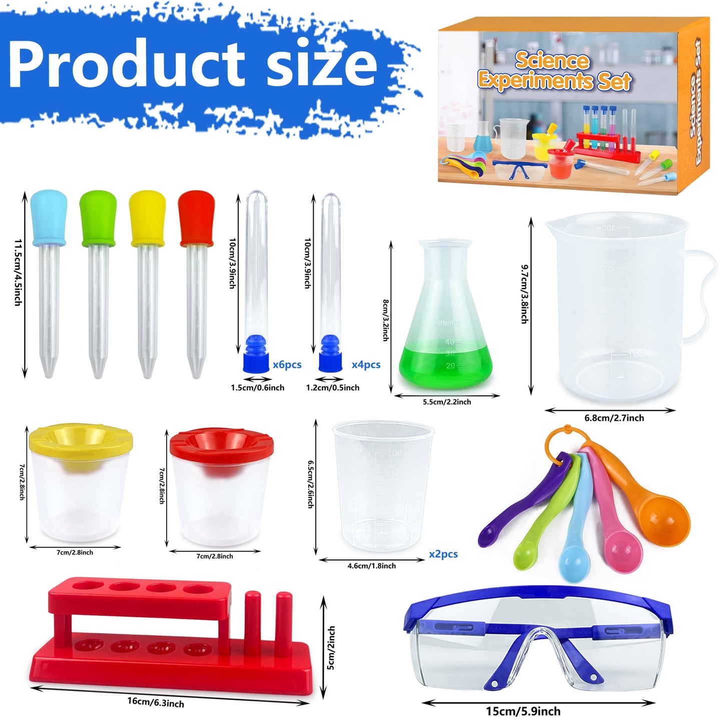 24PCS Educational Lab Science Experiments Early Learning Kit for Boys and Girls with Many Tools Droppers Plastic Test Tubes with Caps Lab Science