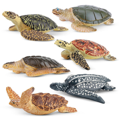 Toymany 6PCS Realistic Sea Turtle Figurines, Plastic Ocean Sea Animals Figures Set Includes of Turtles, Educational Toy Cake Toppers Christmas