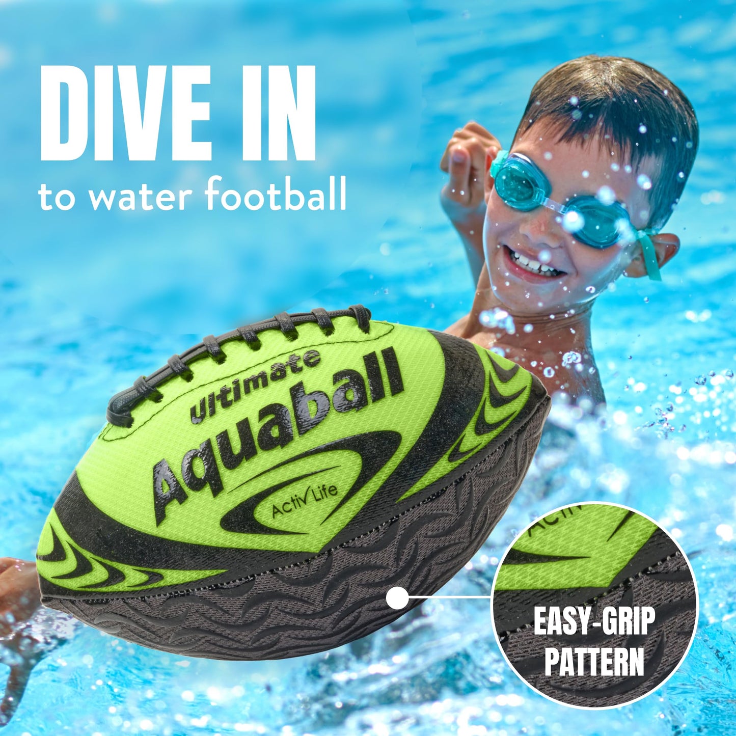 Activ Life Water Football for Pool, Beach, Outdoor, 9.5-inch Waterproof Pool Toys for Kids Aged 6-14, Heavy-Duty Water Ball, Double Lacing for Easy