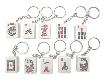 10 Ct Keychains (Mahjong Patterns Type are Randomly) with White Mahjong and Patterned Decorations