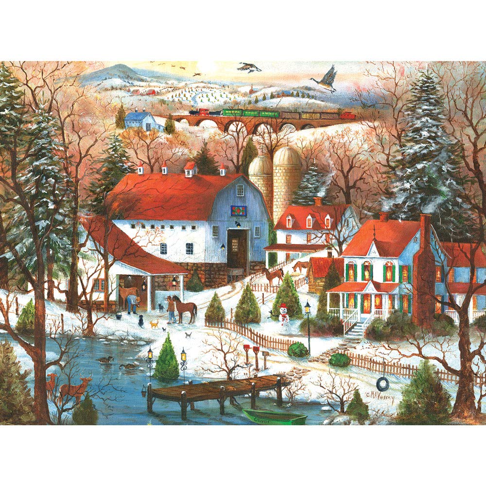 Bits and Pieces - 1000 Piece Jigsaw Puzzle for Adults 20" x 27" - The Farrier's Visit - 1000 pc Winter Snow Barn Farm Train Country Jigsaw by Artist