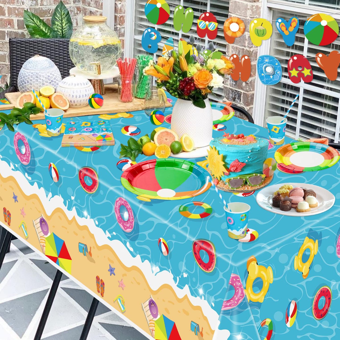Hegbolke 4 Pack Summer Beach Tablecloths - Hawaiian Decorations Disposable Plastic Table Cover for Summer Beach Swimming Pool Birthday Baby Shower