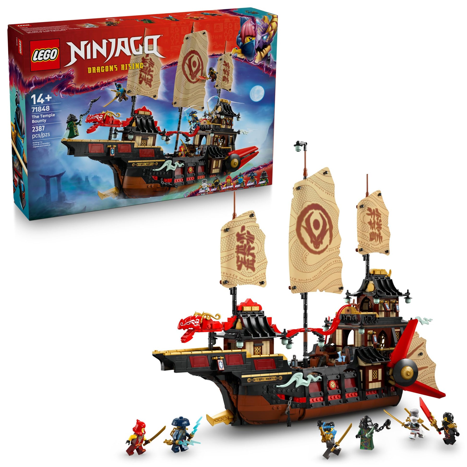 LEGO NINJAGO The Temple Bounty Building Toy - Multi-Level Boat W/6 Ninja Toy Minifigures for Kids, Ages 14+ - Model Building Kit with Display Stand -