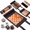 Woodronic 3 in 1 Travel Chess Checkers Backgammon Set, Roll-up Leather Backgammon Game Set with 32 Pearl Textured Pieces and 5 Dices, Portable Travel