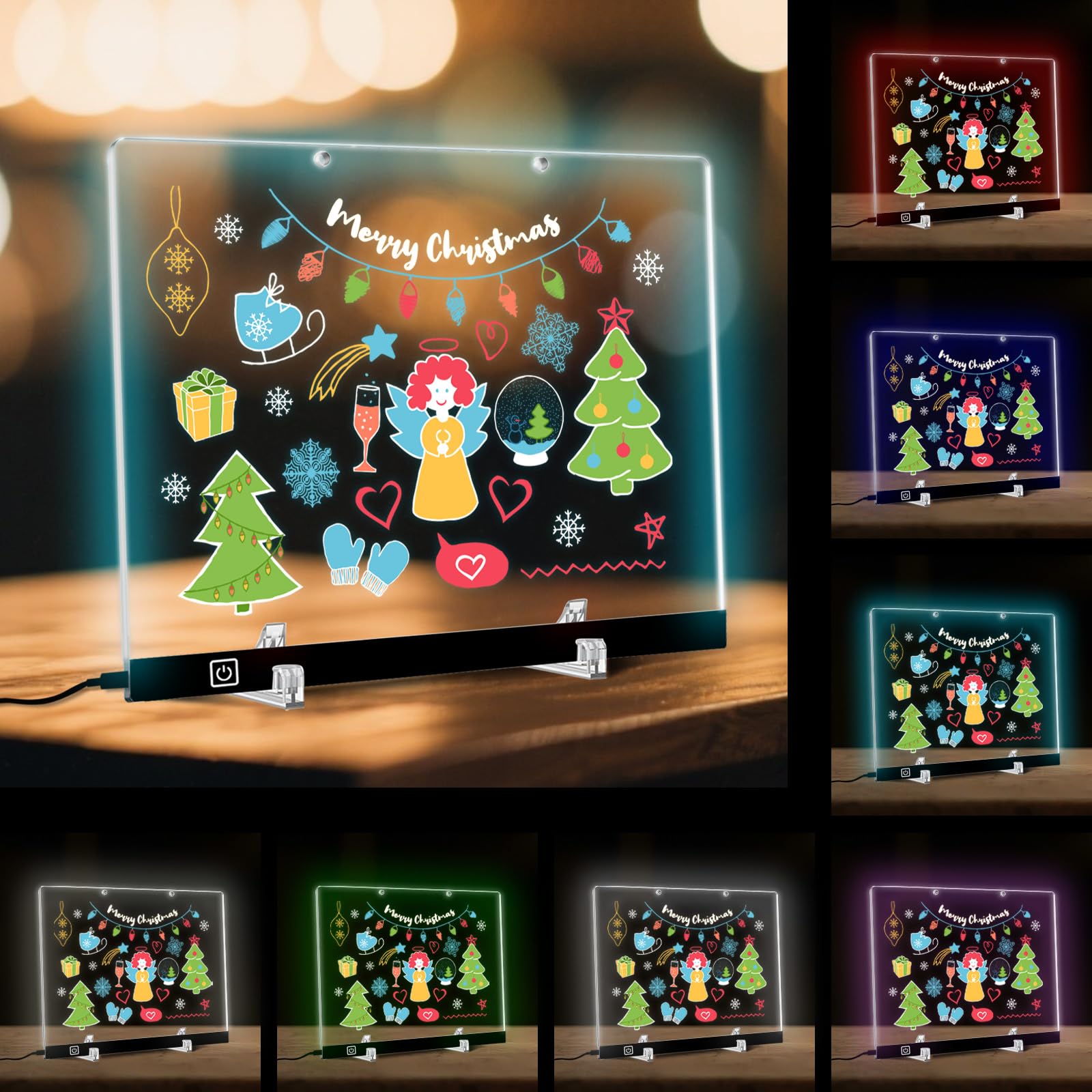 LESOON LED Glow Note Board, 13.75" Acrylic Drawing Board, 7 Colors 4 Light Modes, with Markers & Stand, Gift for Kids