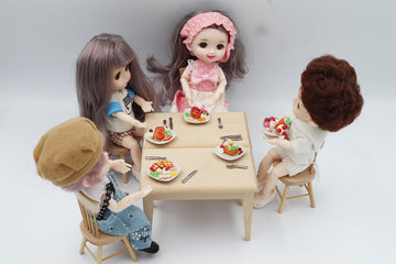 Miniature Dessert Plate Set - 5 Assorted Handmade Clay Treats with Pancakes, Waffles & Ice Cream - 1:6 Scale Dollhouse Food on 1-Inch Ceramic Plates
