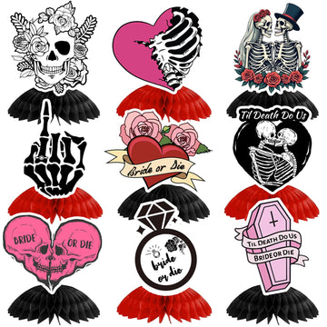 9Pcs Till Death Do Us Honeycomb Centerpieces, Bride or Die Halloween Bachelorette Party Decorations, Rip Single Life Centerpieces for Till Death Do Us