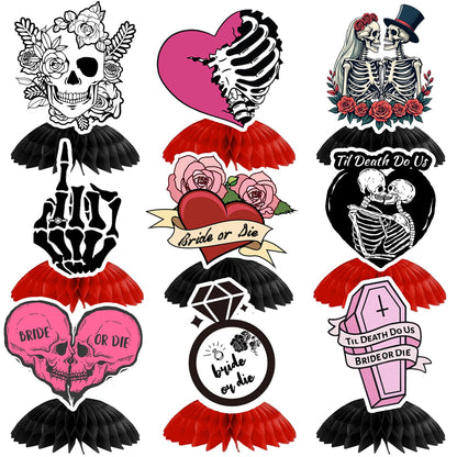 9Pcs Till Death Do Us Honeycomb Centerpieces, Bride or Die Halloween Bachelorette Party Decorations, Rip Single Life Centerpieces for Till Death Do Us