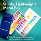 MozArt Supplies Watercolor Paint Essentials Set - Lightweight and Portable Metal Box - Lid Has 3 Partitions for Color Mixing - Easy-to-Blend Non-Toxic