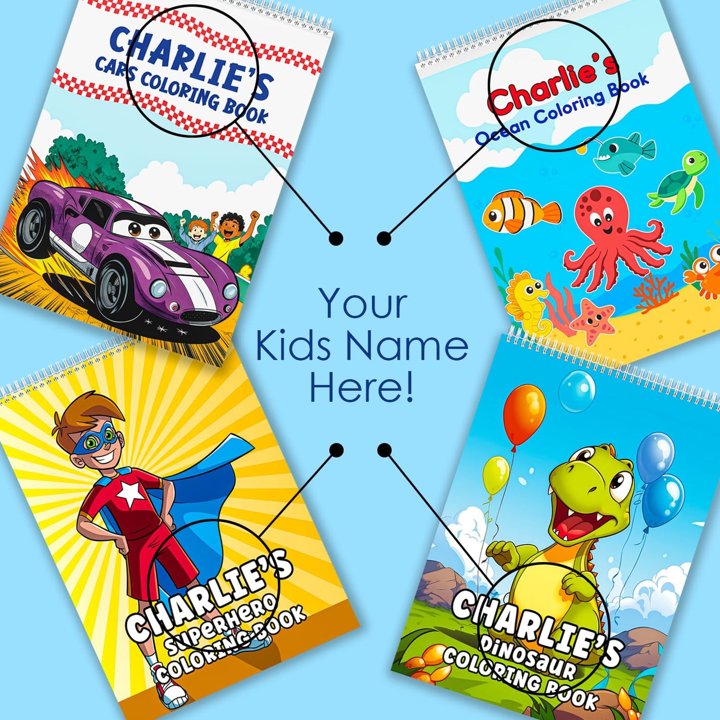 COACO Personalized Coloring Books for Kids, Custom Name on Every Page (32 Pages), Screen-Free Travel Activity for Toddlers, Great Birthday Gift