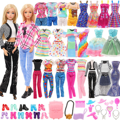 Barwa Lot 36 Items 3 Fashion Dresses 3 Casual Tops and Pants Outfits 6 Pcs Mini Dresses with 1 Bags 10 Shoes, 13 Accessories for 11.5 Inch Girl Doll