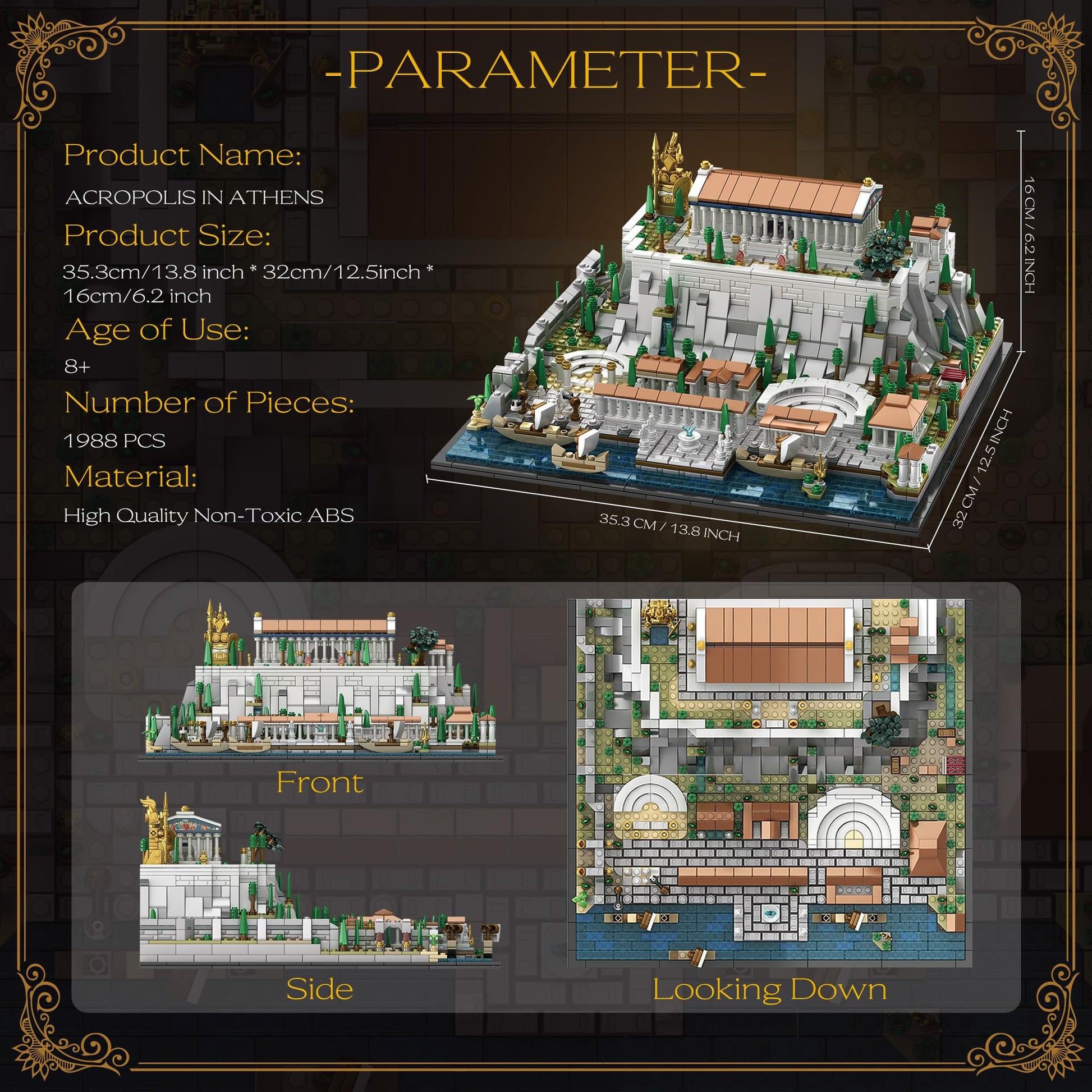 kvsju Architecture Acropolis Castle, Famous Landmark Architecture Athenian Acropolis Building Block Sets, Collectible Exhibition Model for Children