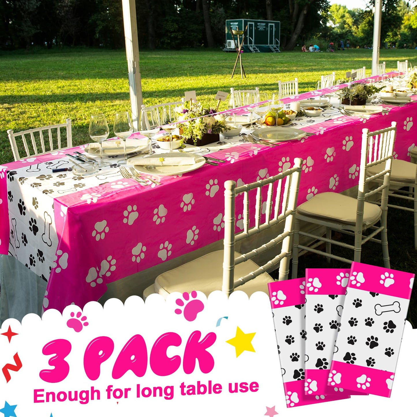 Newwiee 3 Pcs Puppy Paw Print Tablecloth Dog Pet Plastic Disposable Table Cover Paw Print Table Cloth Party Supplies for Puppy Dog Themed Party