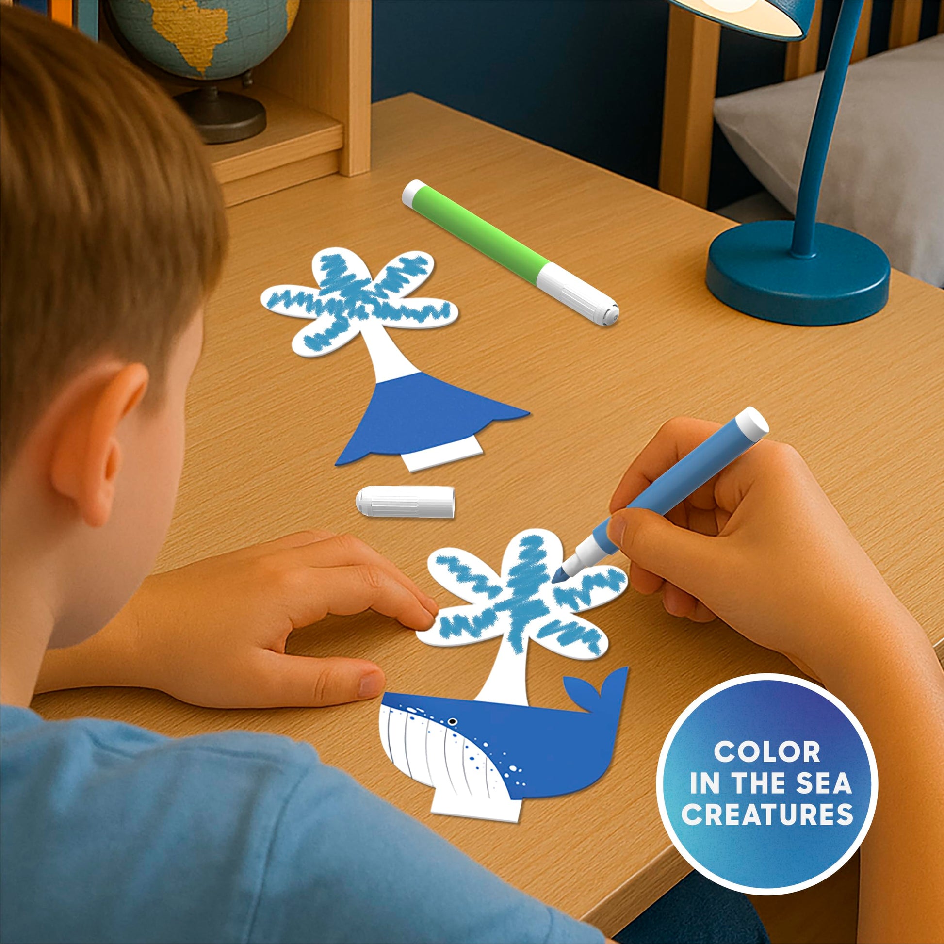 Discovery™ Deep Sea Crystal Grow Kit - 32-Piece STEM Chemistry Lab for Kids| Grow Colorful Crystals on 8 Sea Creatures| Educational Craft Kit with Art