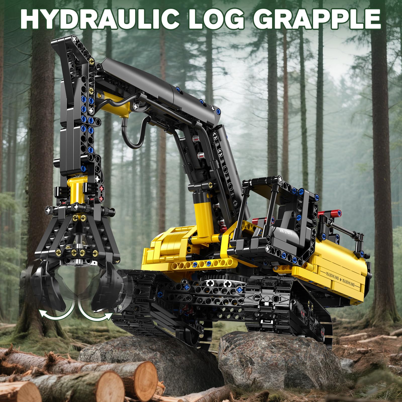 Mould King Crawler Hydraulic Wood Grabber Building Sets, 17077 Engineering Excavator Model Kit, Air Pumps Construction Set, MOC Cool Birthday
