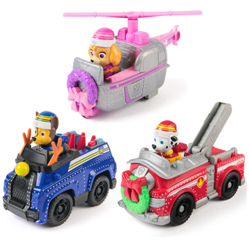 Paw Patrol Holiday Vehicle Bundle, Holiday-Themed Chase, Marshall & Skye Action Figures & Rescue Vehicles, Kids Toys for Boys & Girls Ages 3 & Up