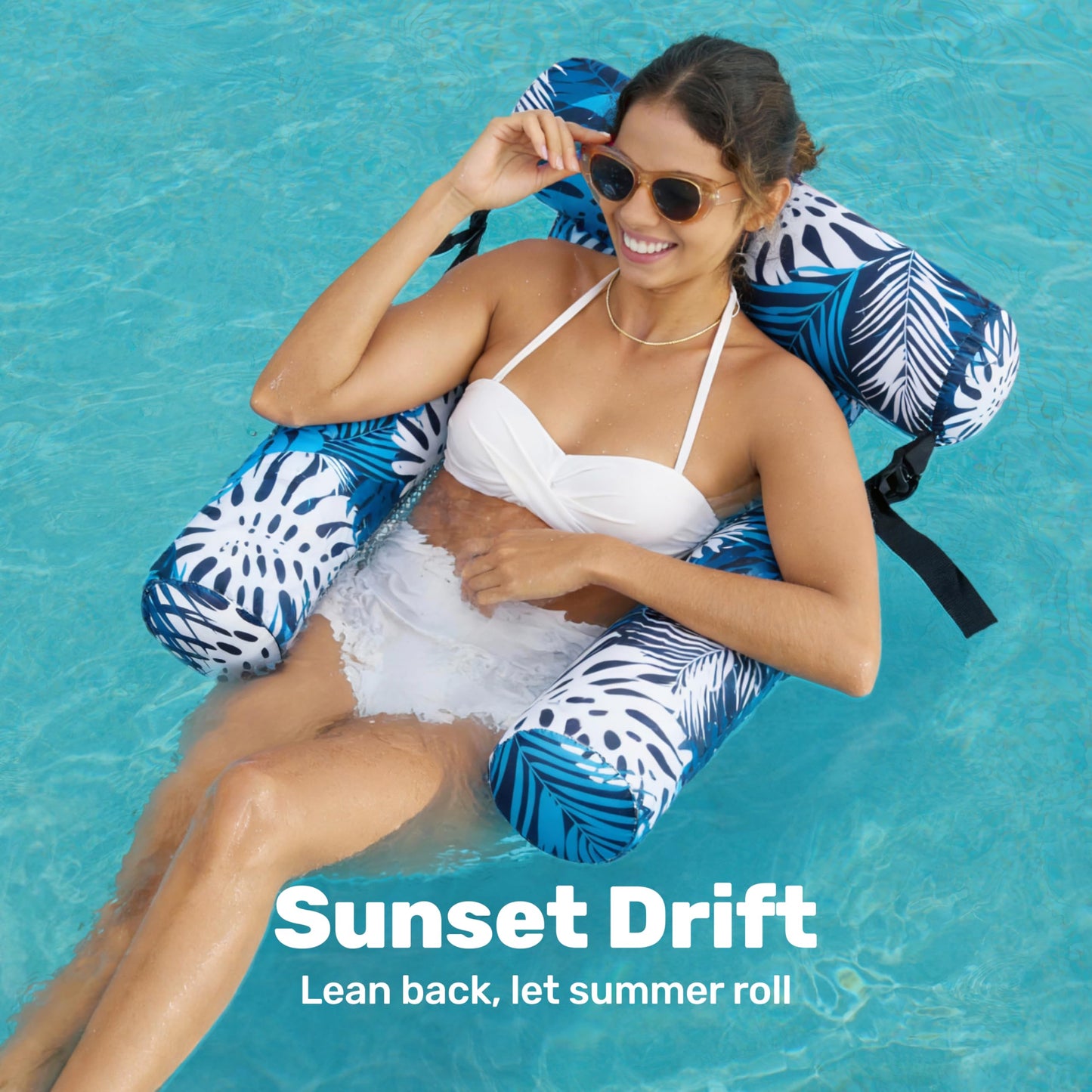 SLOOSH Pool Floats Chairs Adult,Inflatable Pool Lounge,Plant Pattern Floating Mat Hammock,Blow up Water Chairs Noodles rafts for Party Summer Water