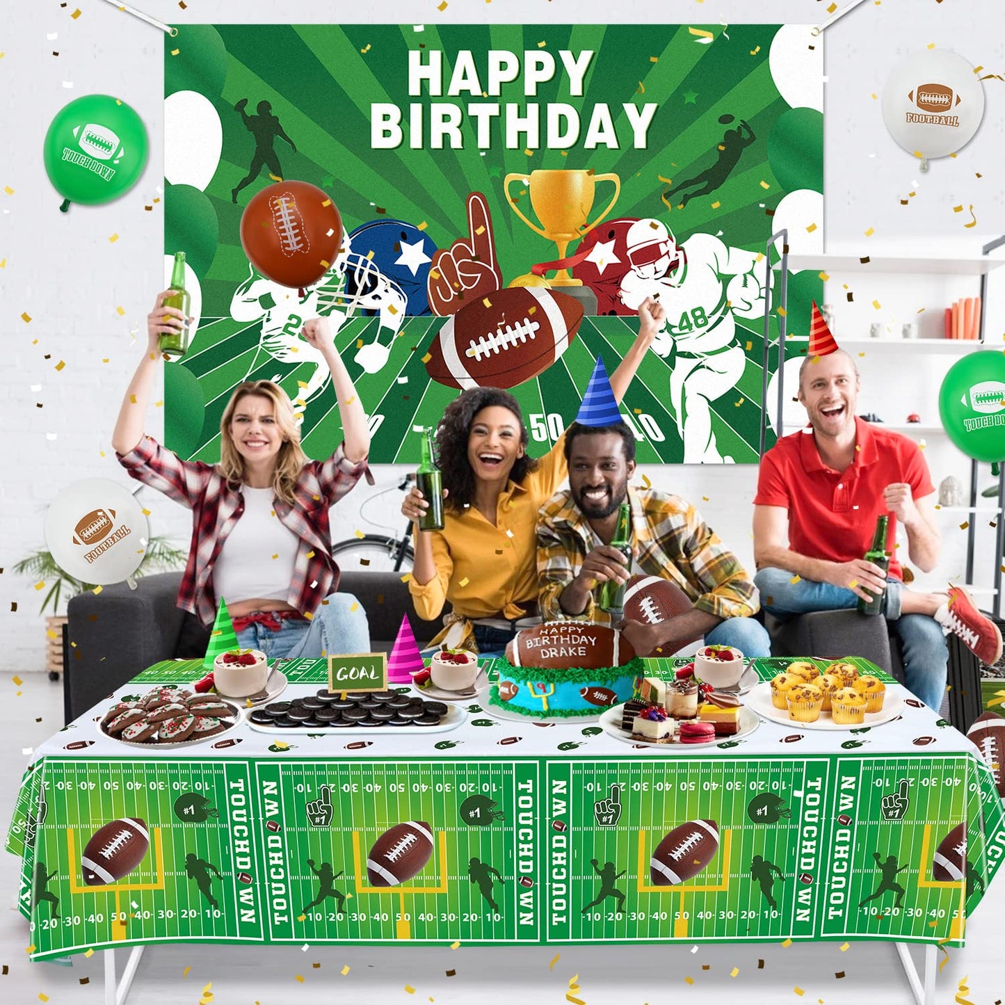 Dvaorc 4 Pack Football Table Covers - 51x86 Inch Football Tablecloths - Birthday Party Theme