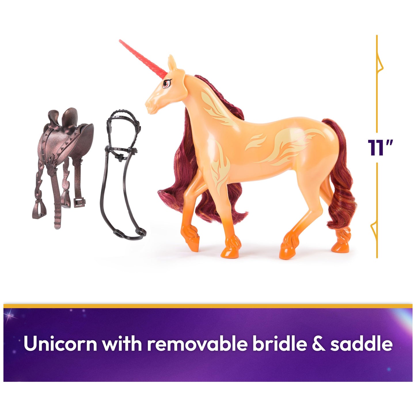 Unicorn Academy, Cinder with 2 Riding Accessories, 11”, Compatible with Valentina, Dolls & Unicorn Toys for Girls Ages 4 and up