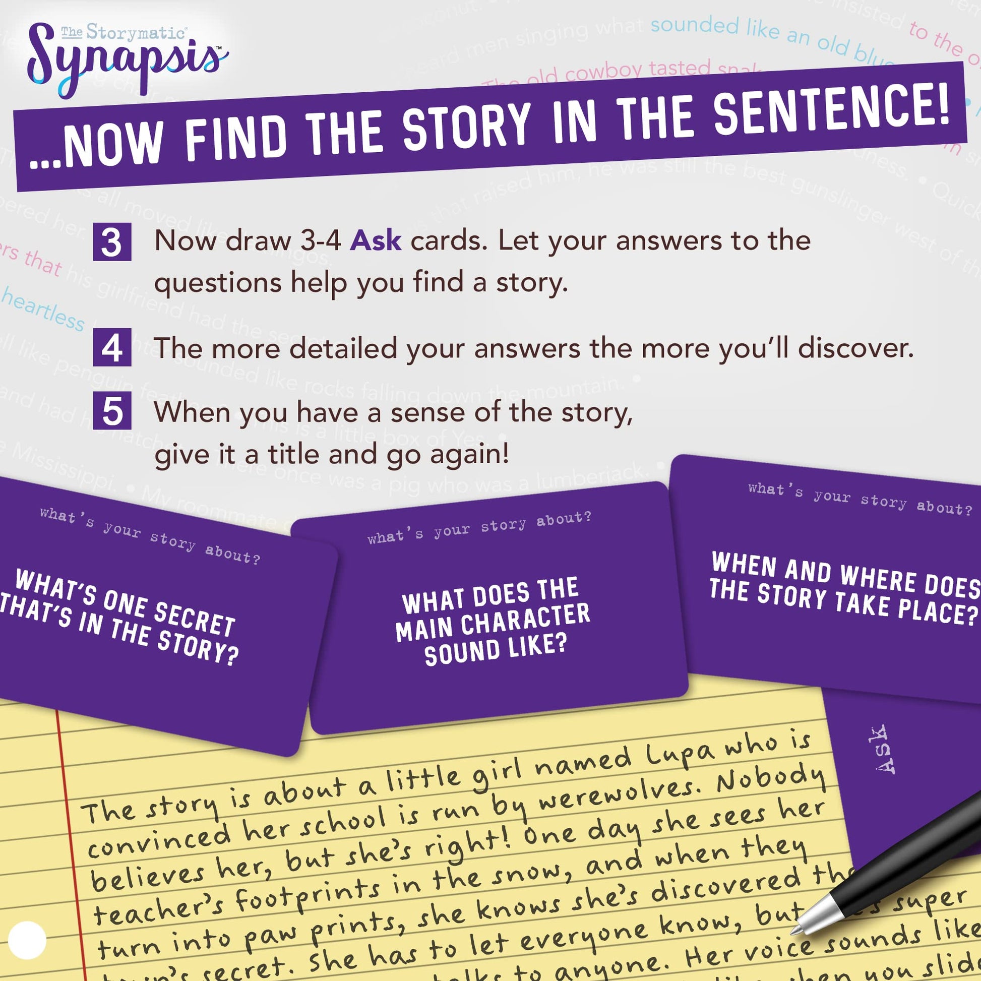 Storymatic Synapsis - Creative Writing Prompts for Adults and Young Writers - Storytelling Game