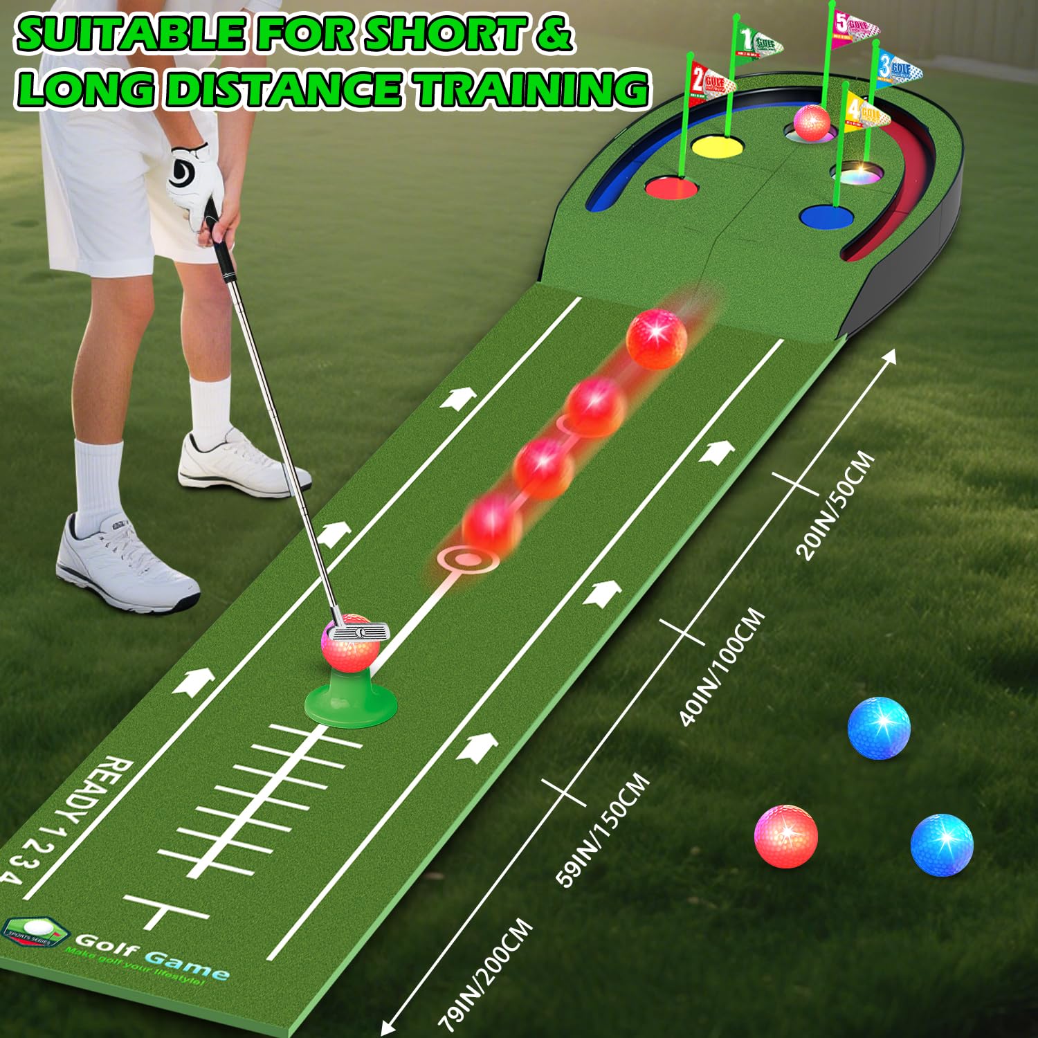 VATOS Golf Putting Mat Indoor for Kids, Light up Golf Putting Green Set