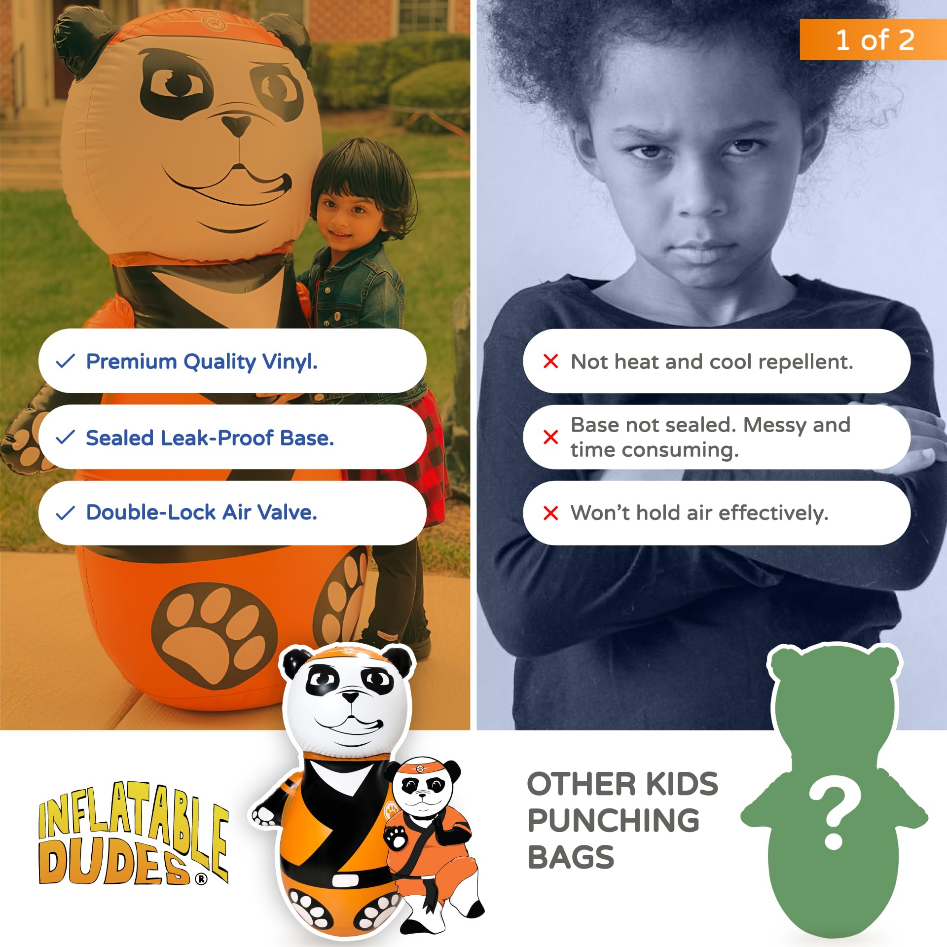 INFLATABLE DUDES Panda Toy 47" - Kids Punching Bag | Sand-Base