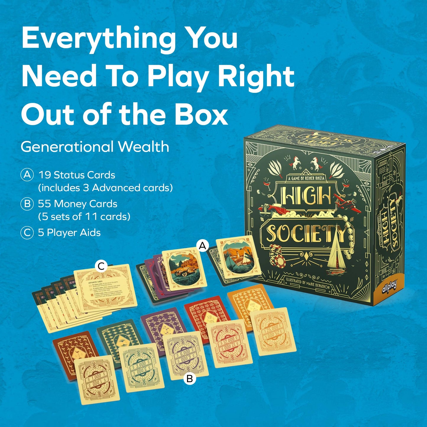 Allplay High Society Board Game | Auction Card Game by Reiner Knizia, Social Strategy Game | 3-5 Players, 20-30 Min Playtime Family & Party Game