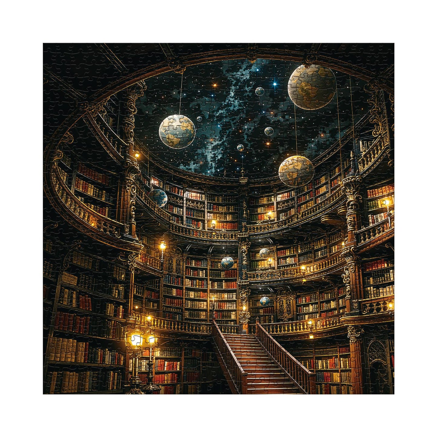 Larkipuzz Fantasy Space Library Puzzles for Adults 1000 Pieces, Mystery Art Book Planet Jigsaw Puzzles, Magic Starry Night Bookshelf Stars Moon Puzzle