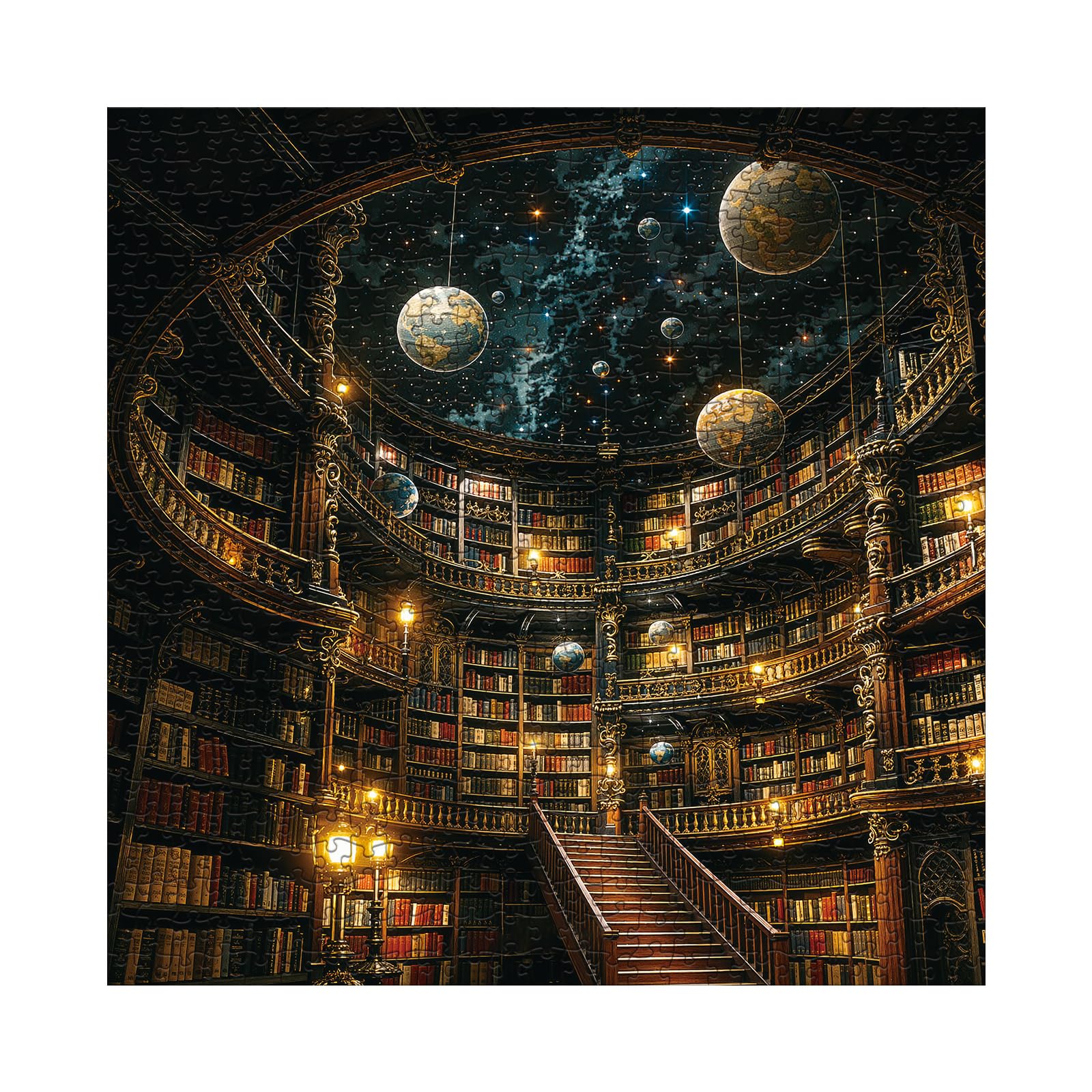 Larkipuzz Fantasy Space Library Puzzles for Adults 1000 Pieces, Mystery Art Book Planet Jigsaw Puzzles, Magic Starry Night Bookshelf Stars Moon Puzzle