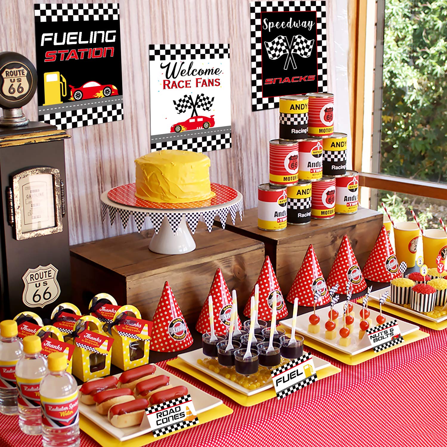 Race Car Bar Decorations Racing Car Birthday Party Decor Kit Pit Stop Banner Race Bar Signs Snack Tent Cards Let's Go Racing Theme Party Supplies