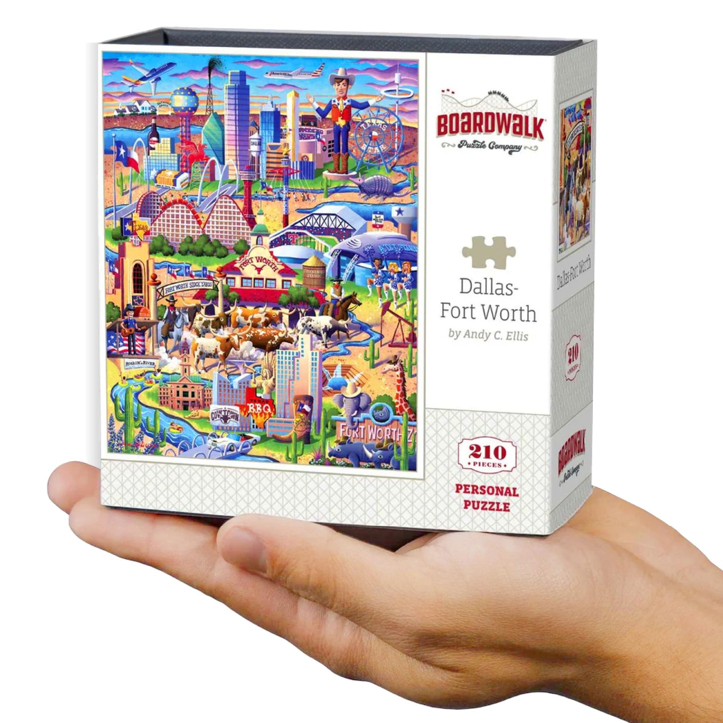Boardwalk Dallas-Fort Worth 210 Piece Personal Puzzle, Jigsaw Puzzles with Premium Box, Texas Gifts for Adults, 6"x8"