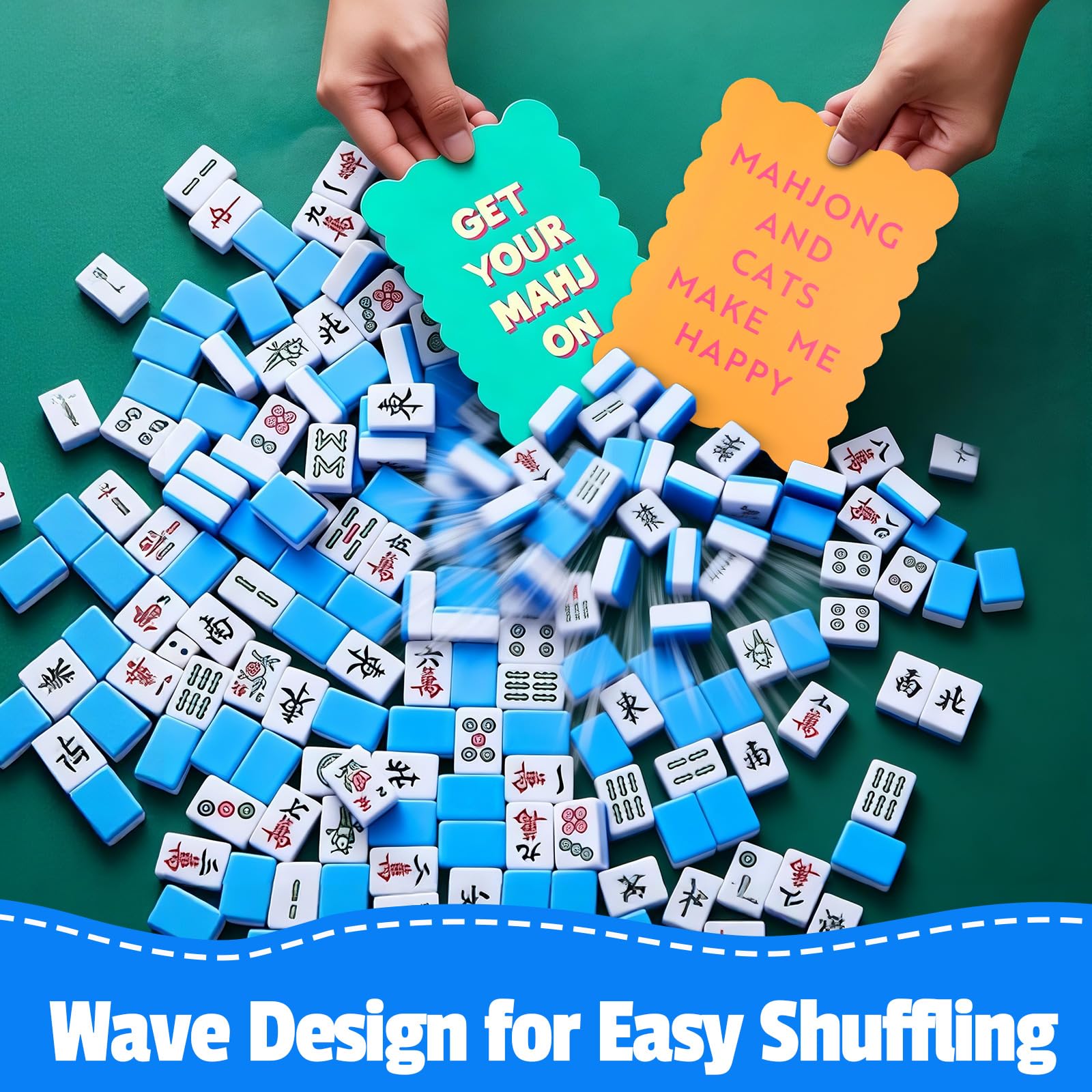 Xelbreelark Mahjong Tile Shufflers Set of 4, Ripple-Edged & Stylish Printed Design Portable Plastic Mahjong Accessories for Fast Mixing, Easy Wash