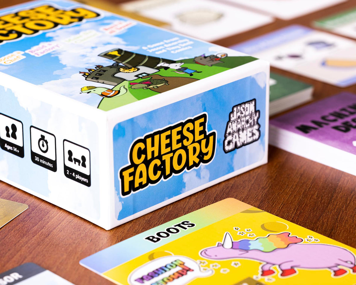 Jason Anarchy Games Cheese Factory Card Game | Tiny Snek Comics | 2 to 4 Players | Entry Level Engine Building Game | Silly, Casual Card Game
