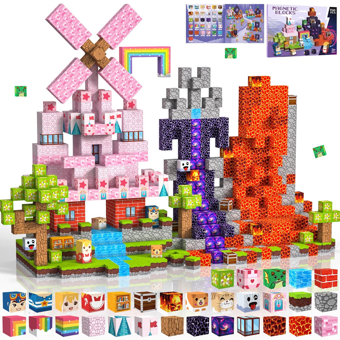 Crifeton Magnetic Blocks 150 PCS Magnetic Building Blocks, 3+ STEM Montessori Sensory Toys, Magnetic Cube for for 3 4 5 6 7 8 9 10 11 12 8-12 Years