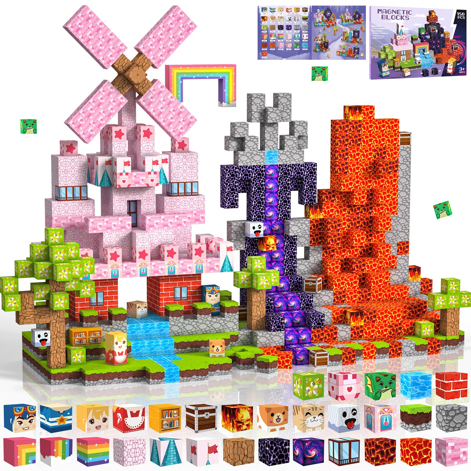 Crifeton Magnetic Blocks 150 PCS Magnetic Building Blocks, 3+ STEM Montessori Sensory Toys, Magnetic Cube for for 3 4 5 6 7 8 9 10 11 12 8-12 Years