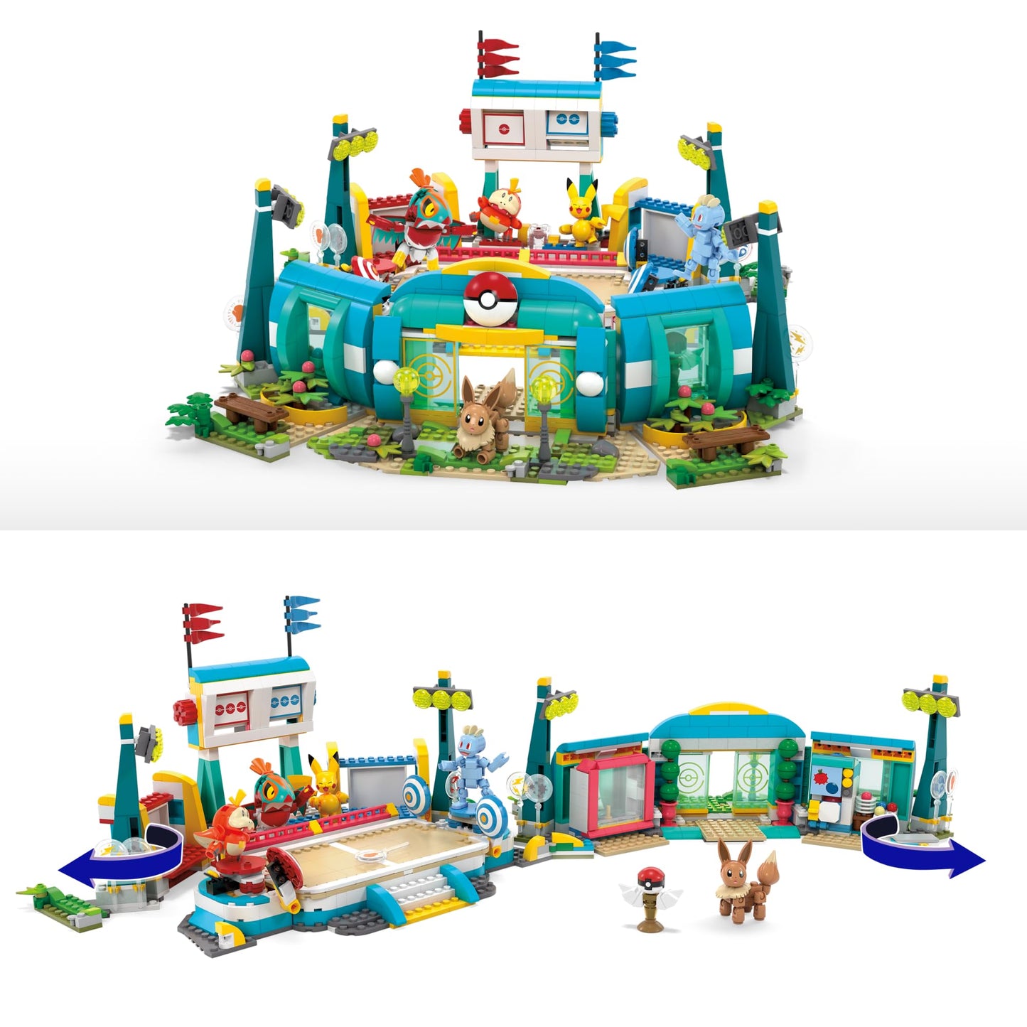 MEGA Pokémon Building Toys Set Training Stadium with 1101 Pieces, 5 Poseable Characters and Battle Play, for Kids