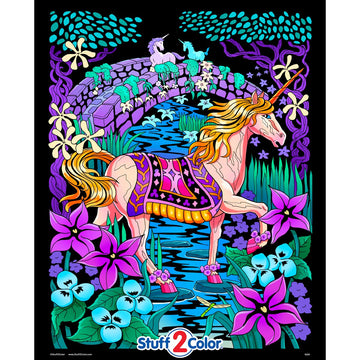 Stuff2Color Unicorn Bridge - Beatiful Fuzzy Velvet Coloring Poster for Kids, Toddlers, and Adults (Arrives Uncolored) - Excellent Arts Crafts