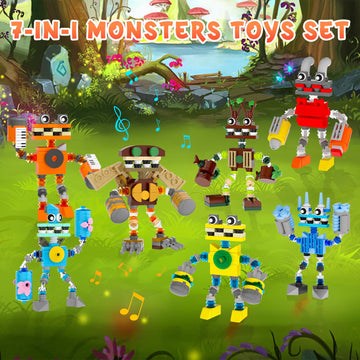 7-in-1 Singing Monsters Building Blocks, 7 Packs My Music Game Monster Friends Building Set, Game Action Figure Building Toys for Boys and Girls
