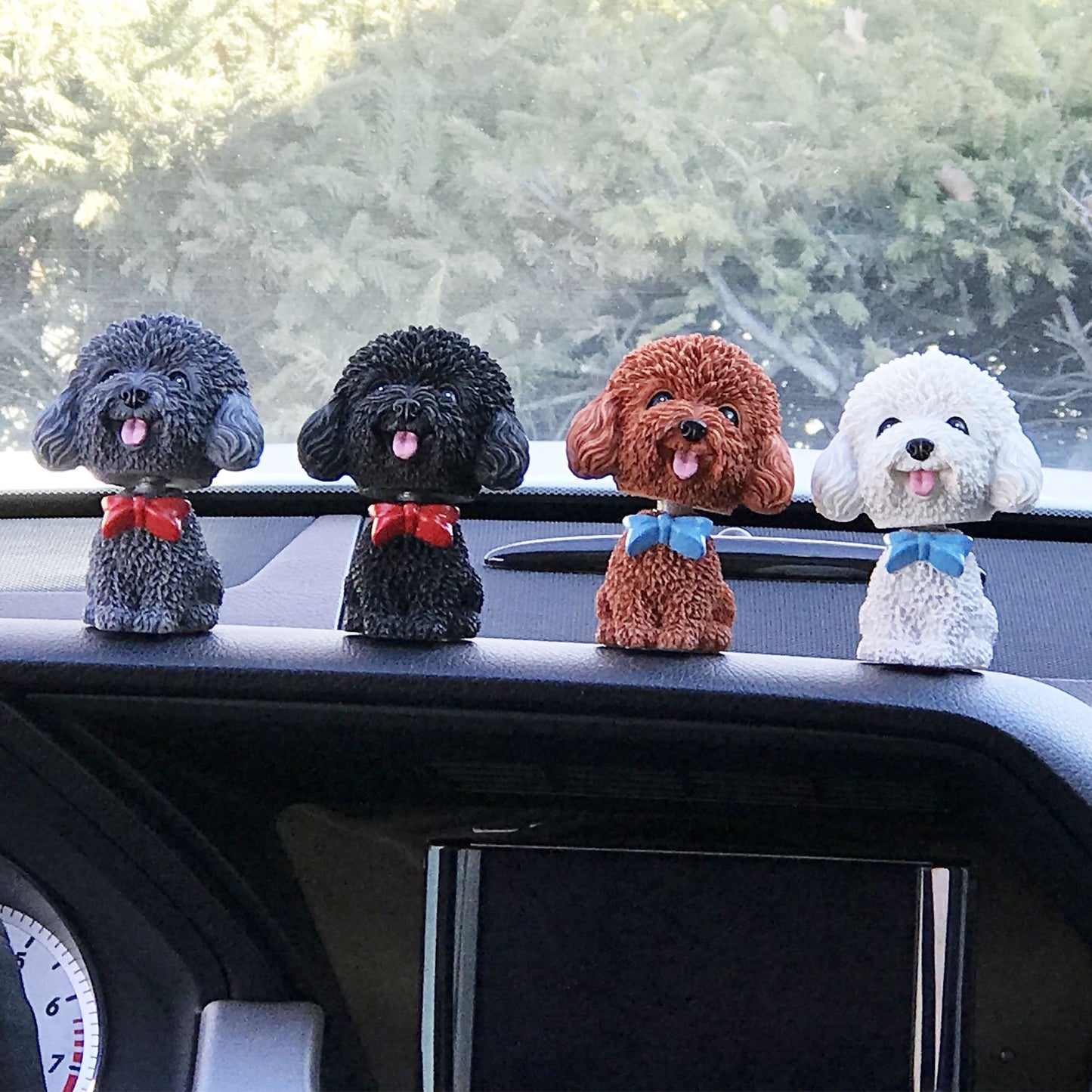 IBWell Mini Bobbing-Head Dog for Car Dash Board Decor,Dashboard Doggy Puppy Teddy Toy with Adhesive Tab?Poodle? (Brownish Red)