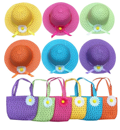 Girls Tea Party Hats and Purse for Kids Child Babe Little Playtime Birthdays Easter Party Supplies Accessories, Includes 6 Purses and 6 Daisy Flower