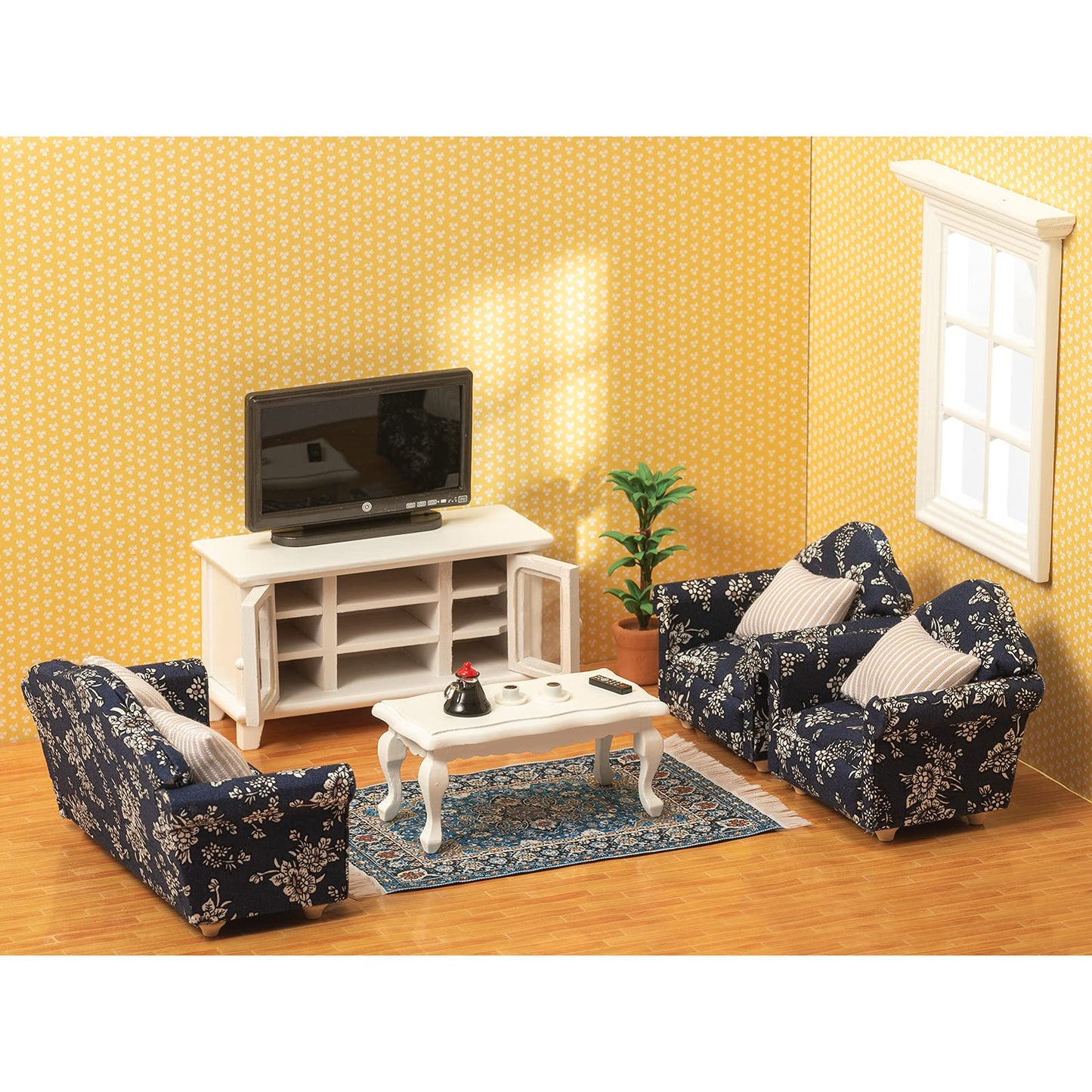 SAMCAMI Miniature Dollhouse Furniture 1 12 Scale - Wooden Dollhouse Furniture Set for Dollhouse Living Room - Doll House Furniture Incl Sofa, TV