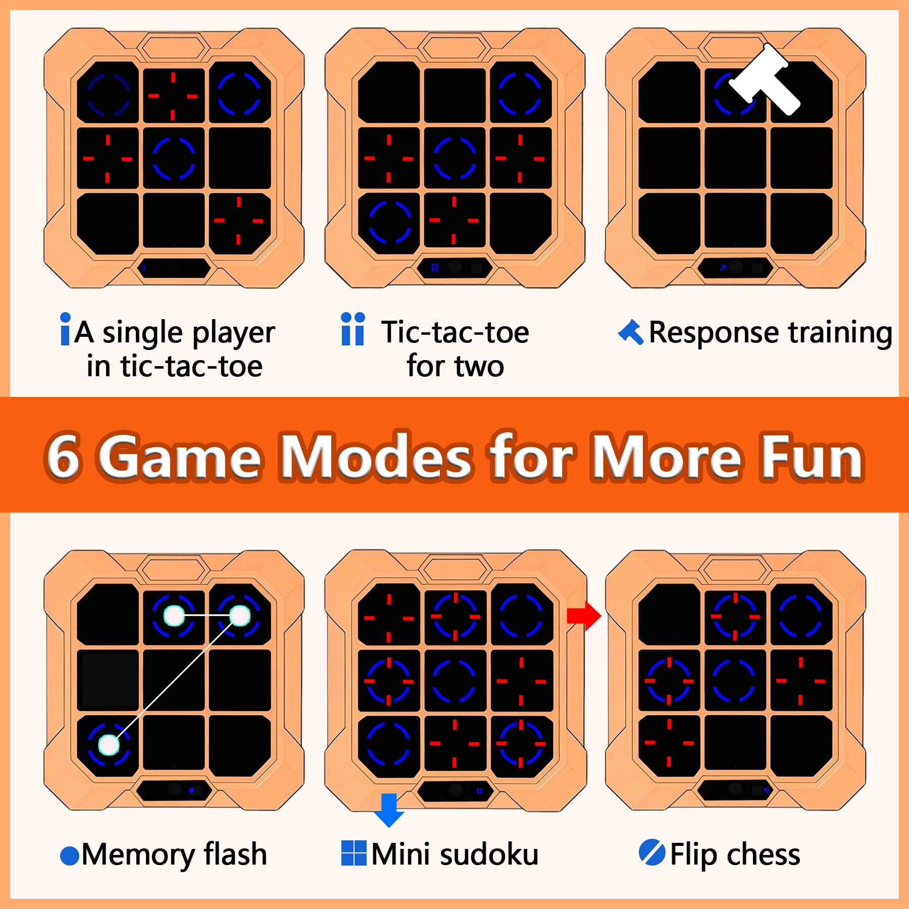 BEBESIRI Tic Tac Toe，Four in One Handheld Puzzle Game Machine Exercise Memory, Portable Pocket Game, Suitable for Christmas and Birthday Gifts