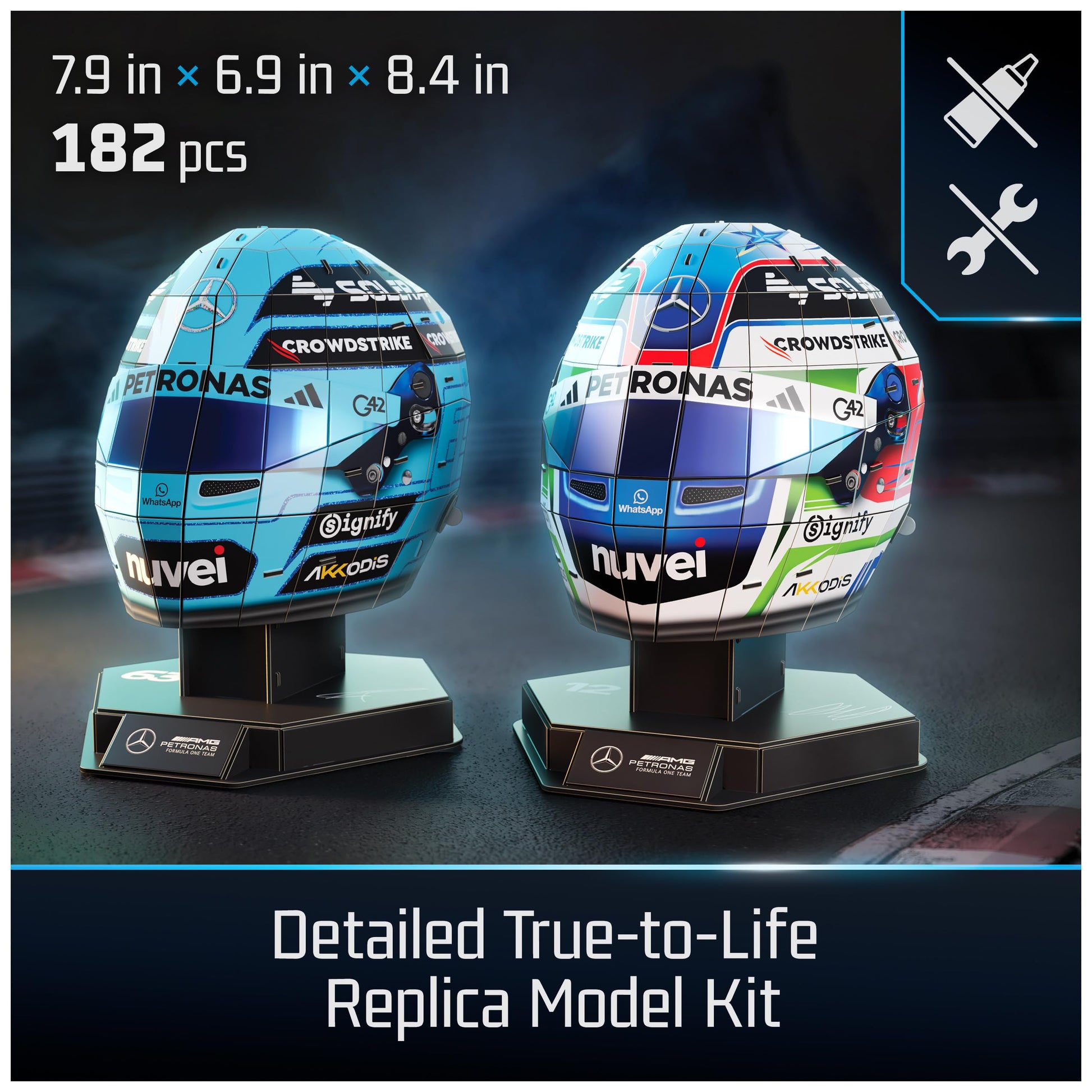 4D Build Mercedes-AMG F1 Helmet Set 3D Puzzle Model Kit for Adults