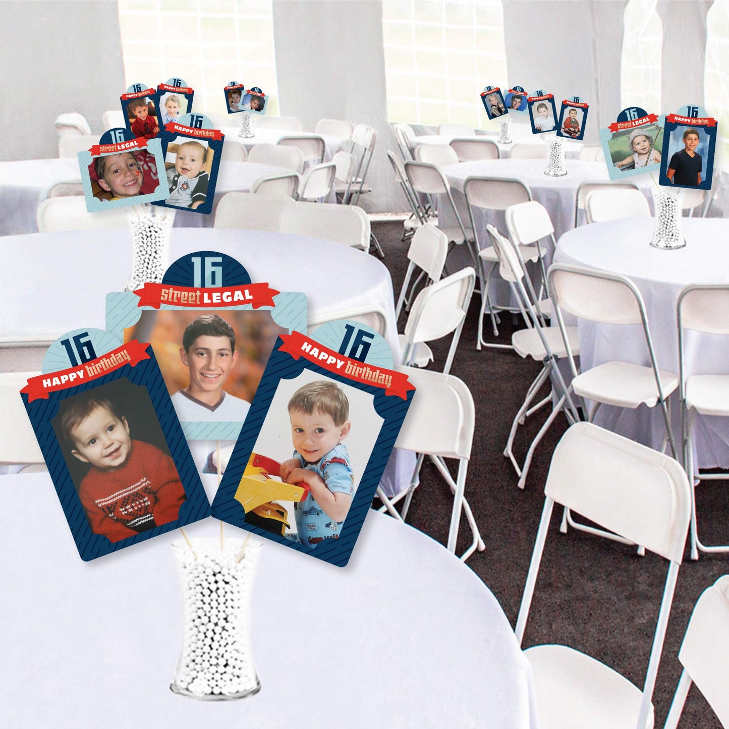 Big Dot of Happiness Boy 16th Birthday - Sweet Sixteen Birthday Party Picture Centerpiece Sticks - Photo Table Toppers - 15 Pieces