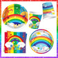 Rainbow Birthday Party Supplies Rainbow Theme Party Decorations for Boy, Include Tablecloth Banner Plate Napkin Cups