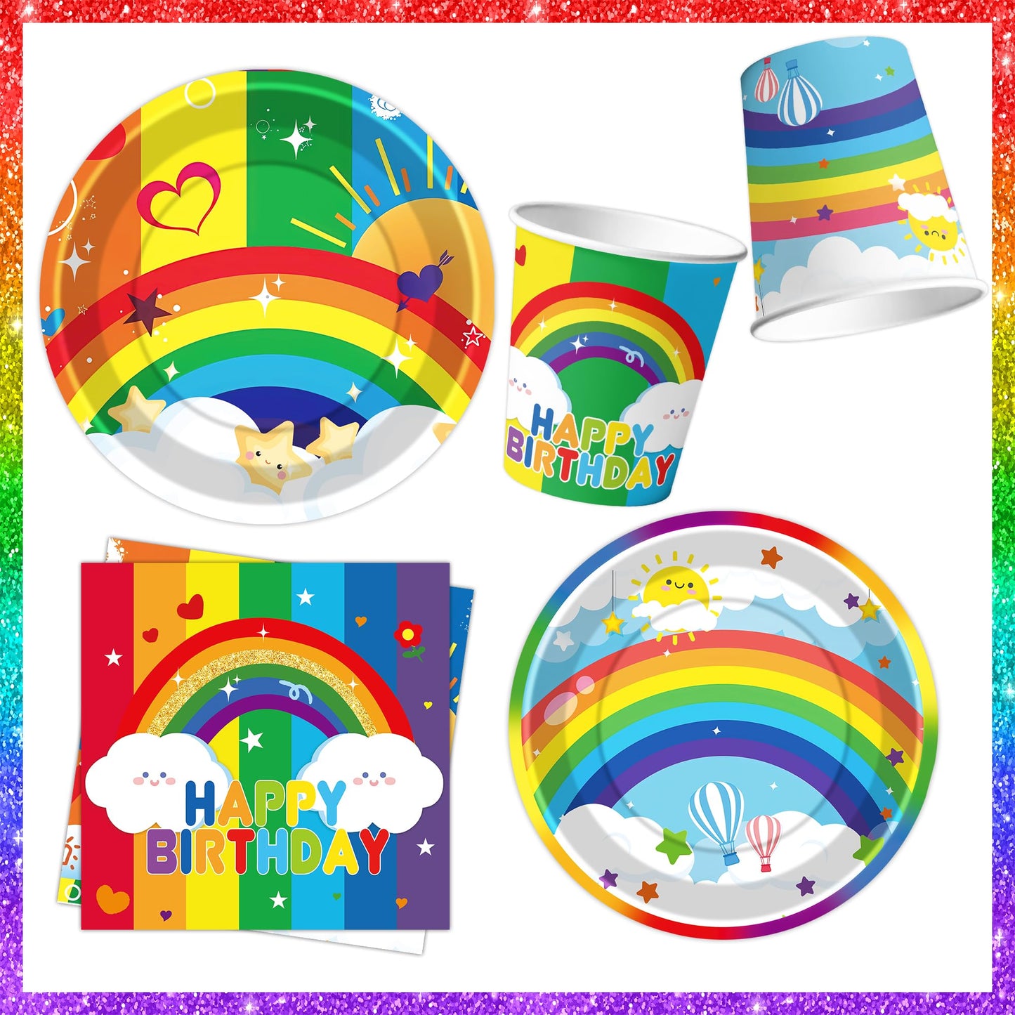 Rainbow Birthday Party Supplies Rainbow Theme Party Decorations for Boy, Include Tablecloth Banner Plate Napkin Cups